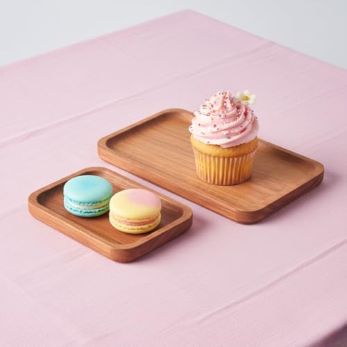 2'li Doğal Akasya Ahşap Dikdörtgen Servis Tabağı ve Çerezlik Seti – 12x9 cm ve 20x11 cm Kahve Yanı Sunumluk, Sushi ve Meze Tepsisi (İkili Takım) - Görsel 3
