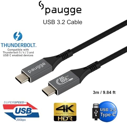 USB 3.2 Kablo - 20Gbps, USB C Görüntü, Ses, Data ve Şarj Kablosu - 4K 120Hz/60Hz, 2K 144Hz, 1080p 240Hz, HDR (3 Metre) - Görsel 3