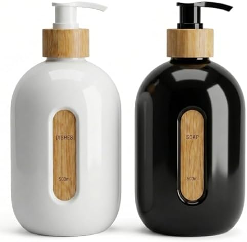 500 ml Cam Sıvı Sabunluk - Bambu Pompalı ve Etiketli Şık Tasarım (1 Adet) Asorit Gönderim