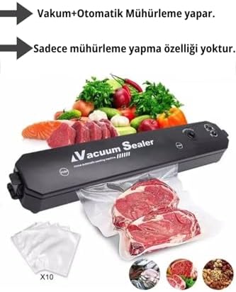Gıda Vakum Ve Mühürleme Makinesi Tazelik Koruma Ev Ve Restoran 10 Adet Vakum Torbası Hediyeli