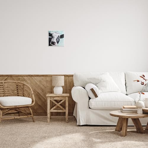 Ev Dekoru Koleksiyonu Mavi Duvar Plakası Üzerine Nazik Çiftlik İnek Boyama Sanatı, 30 x 40 cm, Çok Renkli