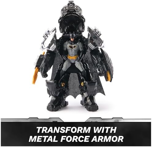 DC Comics, Metal Force Batman aksiyon figürü, 15 cm boyutunda ve 10 cm mini figürlü, yerleşik patlayıcı ve zırh takımı, 4 yaş ve üzeri kız ve erkek çocuklar için süper kahraman oyuncakları