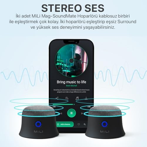 MiLi Mag-Soundmate MagSafe Uyumlu Mini Taşınabilir Bluetooth Hoparlör Beyaz