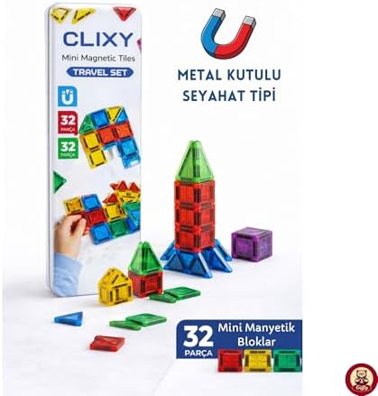 Alternative view of Manyetik Yapı Blokları - 32 Parça Seyahat Tipi Mini Bloklar Metal Saklama Kutulu Çanta Boy Renkli
