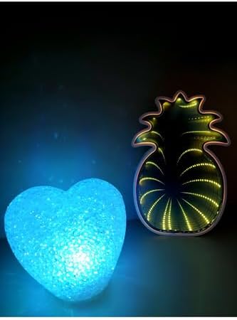 Alternative view of Işık kasabası(164) Ayna yansımalı sarı ananas ve RCB damla silikon kalp LED gece lambası Sarı