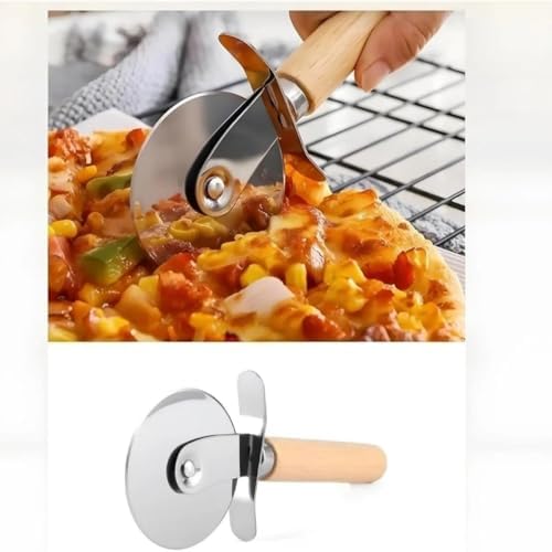 Alternative view of Pizza Kesici – Ahşap Saplı Paslanmaz Çelik, Yuvarlak Bıçaklı Pizza Dilimleyici | Ergonomik, Dayanıklı, Şık Tasarım