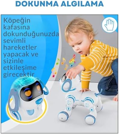 / 30 Fonksiyonlu Uzaktan Kumandalı Şarjlı Sesli Işıklı Dokunma Algılama Programlama Robot Köpek El Sensörlü Şarjlı Işıklı Müzikli Dansçı Robot Köpek Ve Kedi (Köpek) - Görsel 3