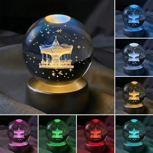 Senon Atlı Karınca Kristal Cam Küre Renk Değiştiren LED Işıklı Gece Lambası Dekoratif Hediyelik - Görsel 3