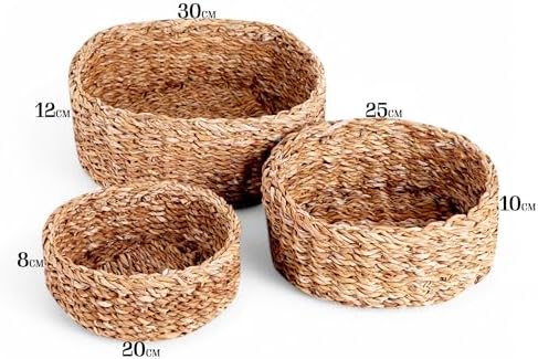 Alternative view of 3'lü Rustik El Yapımı Doğal Yuvarlak Hasır Düzenleyici Seti | 3'lü Hasır Yuvarlak Organizer Seti – Dekoratif, Çok Amaçlı ve Dayanıklı Rattan Sepetler (30x30x12cm – 25x25x10cm – 20x20x8cm)