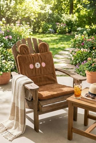 Ayıcık Emojili Peluş Sandalye ve Koltuk Minderi – 65x42 cm, Lastikli Sırt Destekli Minder, Yumuşak Peluş Kumaş, Arkası Lastikli Tasarım, Ev ve Ofis Sandalyeleri İçin Oturma Minderi (Kahve) - Görsel 3