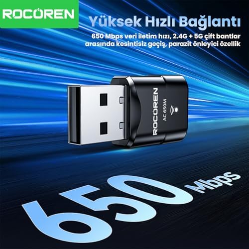 Alternative view of 650 Mbps 2.4 & 5GHz Dual Band USB WiFi Adaptör