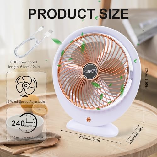Alternative view of USB Masa Vantilatörü Elektrikli Mini Masa Vantilatörü 3 Hız Ayarlanabilir Güçlü Rüzgar 360 ° Döndürme Taşınabilir Masaüstü Fan Ofis Ev Yatak Odası Dış Mekan Kamp için Sessiz Soğutma Fanı (Altın B)