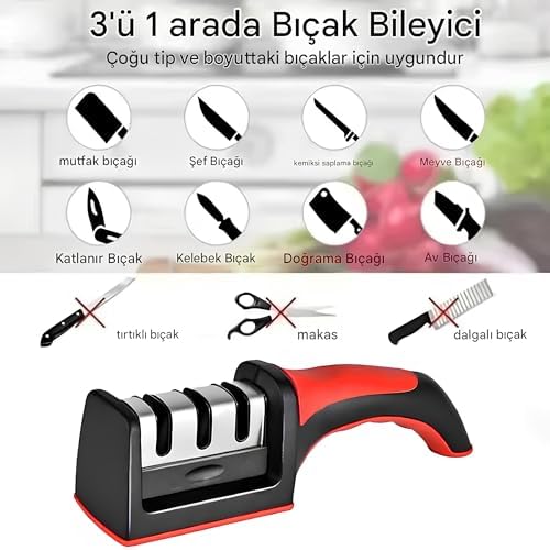 Alternative view of Kanji 3 Fonksiyonlu Paslanmaz Çelik Bıçak Bileyici – Elmas, Tungsten ve Seramik Bileme – Şef, Mutfak, Meyve, Çakı ve Av Bıçakları İçin Ergonomik Bileme Aleti