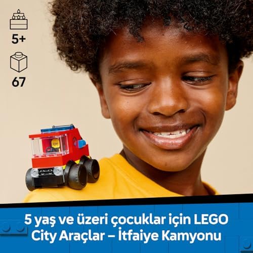 City Araçlar - İtfaiye Kamyonu 60482 – 5 Yaş ve Üzeri Erkek ve Kız Çocuklar için İtfaiyeci Minifigürü İçeren Yaratıcı Oyuncak Yapım Seti, Çocuklar için Eğlenceli Hediye Fikri (67 Parça) - Görsel 3