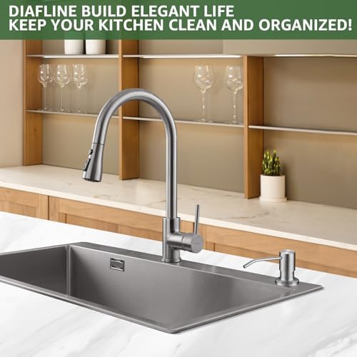 Mutfak Lavabosu için Bulaşık Sabunluğu, Dahili Lavabo Sabunluğu Fırçalanmış Nikel, Tezgah Sabunluk Paslanmaz Çelik Pompa, 47 "Uzatma Borusu kitli, Küçük Şişeyi Tekrar Doldurmaya Gerek Yok - Görsel 3