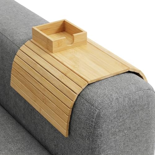 Alternative view of Bambu Koltuk Kenarı Tepsisi ve Organizer - Katlanabilir Bölmeli Ahşap Kanepe Yanı Sehpa, Bardaklık ve Kumandalık (41 x 33.5 x 4.5 cm)