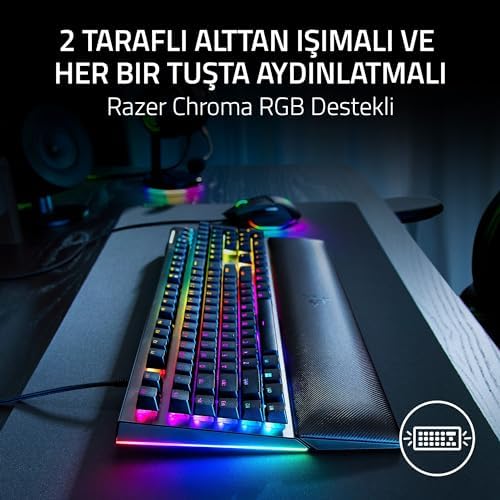 Razer BlackWidow V4 (Yeşil Anahtar) - Chroma RGB mekanik oyun klavyesi - Razer Snap Tap (tıklamalı mekanik anahtarlar, 6 özel makro tuşu, avuç içi dayanağı) TR düzeni | Siyah - Görsel 3