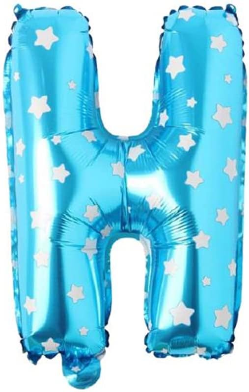 H Harfi 16 İnç Mavi Yıldızlı Renk Folyo Balon 36 CM (Mavi)