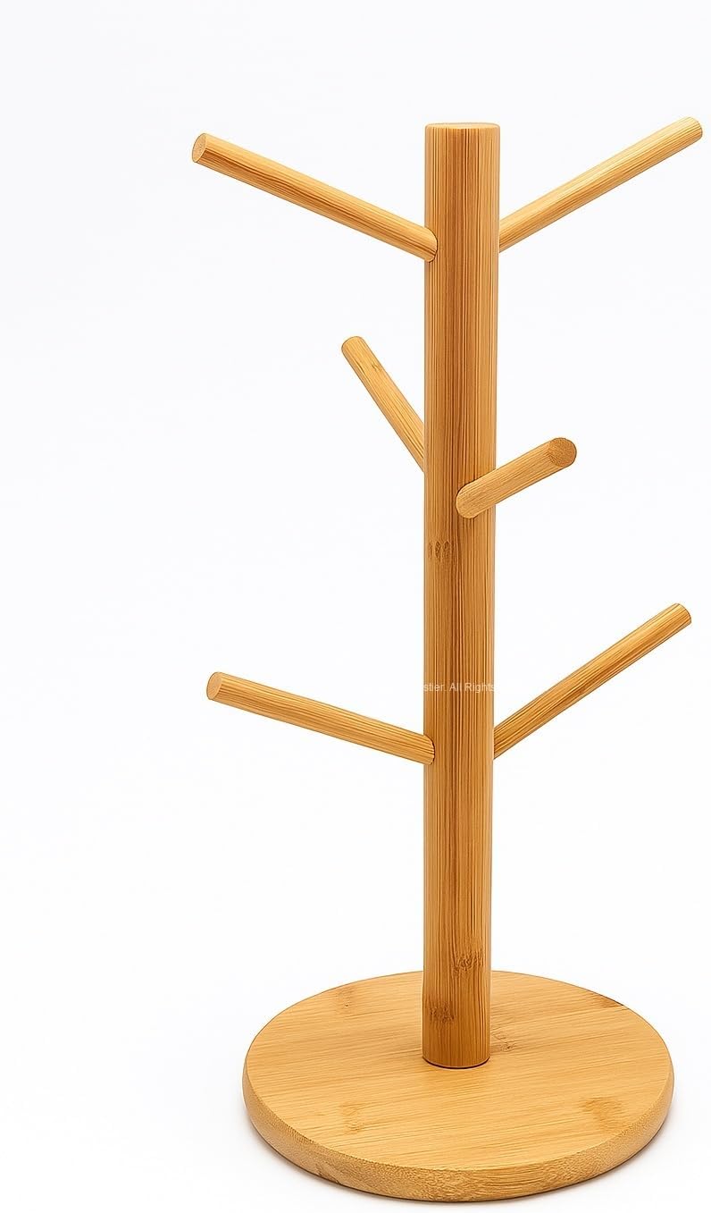 Ahşap Bambu Kupa Bardak Askısı 6'lı Stand Doğal Mutfak Tezgahı İçin Kupa Standı Bardak Tutucu Modern Dekoratif Dayanıklı Kolay Kurulumlu Organizer (Yuvarlak)