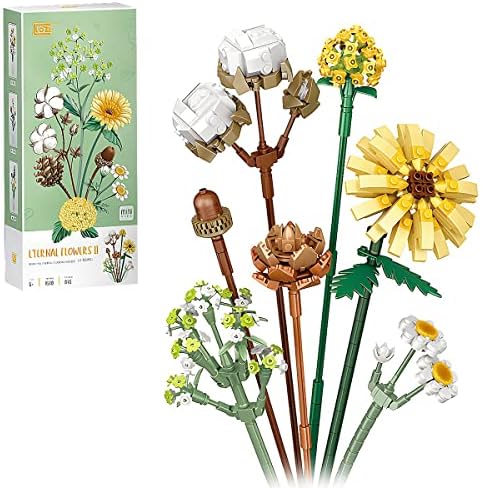 fun4kid Mini bloklar çiçek buketi yapı setleri, yapay çiçekler, yapı taşları, dekorasyon, ev, 646 adet, yetişkinler için botanik koleksiyonu (pamuk/çam kozalakları/Gerbera/Craspedia) - Görsel 3