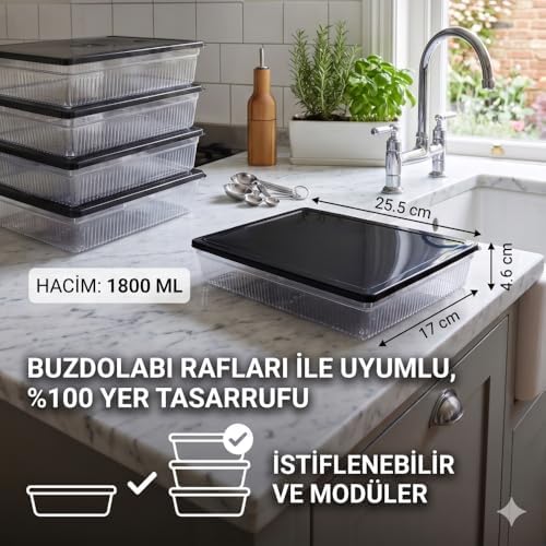 Alternative view of UNIQUE ME Fresh Box Premium Saklama Kutusu, Buzdolabı Deepfreeze Difriz Saklama Kabı, Gıda Saklama Kabı, İstiflenebilir , 1800ml, 25.5x17x4.6 cm (3 Adet)
