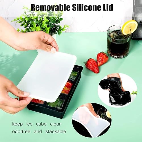 Ice  Trays, 6 Büyük Kare Ice  Tepsisi, Kapaklı Yeniden Kullanılabilir Silikon Ice  Tepsisi, Dondurucu için Buz Tepsileri, Viski, Karışık İçecekler için Kolay Açılan Ice  Kalıbı