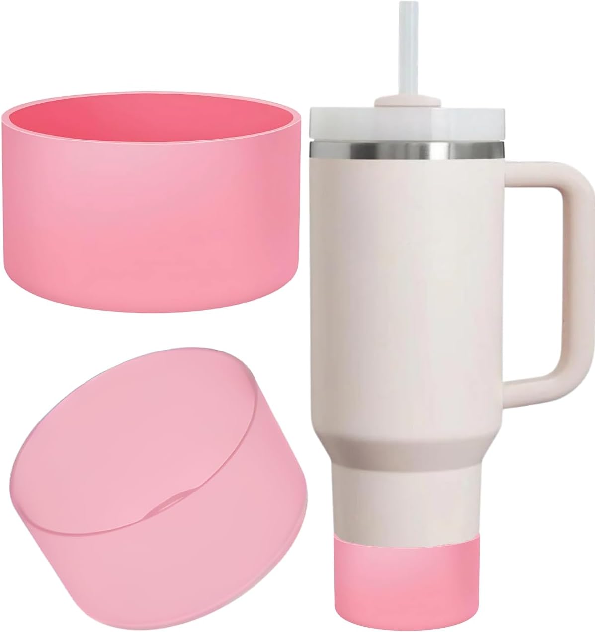 1 Adet Silikon Taban Koruyucu –   20/30/40 Oz ile Uyumlu – Bardak Altı Kılıfı, Kaymaz ve Sessiz Kullanım – Pembe Renk