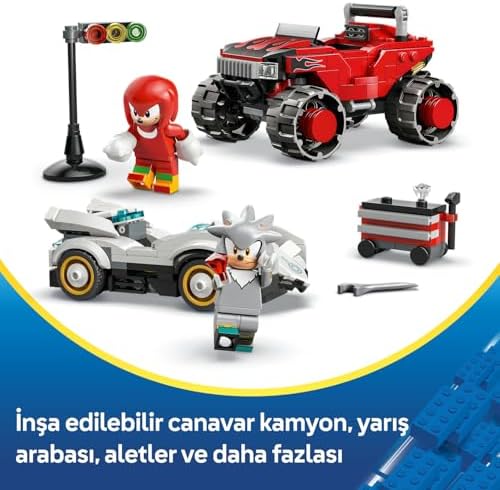 the Hedgehog Silver’ın Arabası, Knuckles’ın Canavar Kamyonuna Karşı 77118 – 8+ Çocuklar için Knuckles ve Silver Minifigürleri İçeren Yaratıcı Oyuncak Yapım Seti, Hediye Fikri (378 Parça)