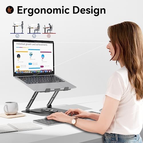 JOYEKY Masa için Dizüstü Bilgisayar Standı, 360° Dönebilen Tabanlı Ayarlanabilir Bilgisayar Standı, İşbirliğine Dayalı Çalışma için Ergonomik Dizüstü Bilgisayar Yükselticisi, Katlanabilir ve - Görsel 3