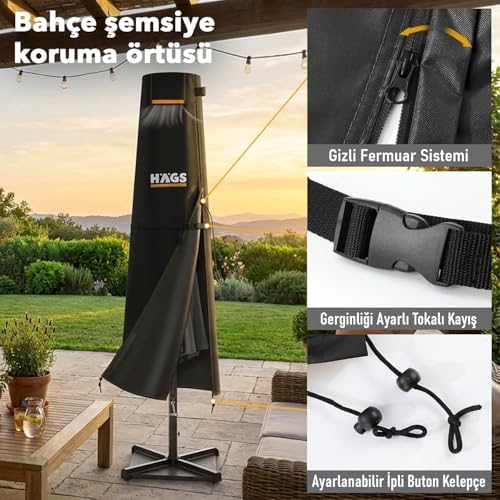 Alternative view of Bahçe Şemsiye Kılıfı, Veranda Parasol Konsol Şemsiyesi Brandası, Koruma Örtüsü, Su Geçirmez, Hava Koşullarına Dayanıklı Bahçe Gölgelik Güneşlik Örtüsü (280-30/81/46 cm) Siyah