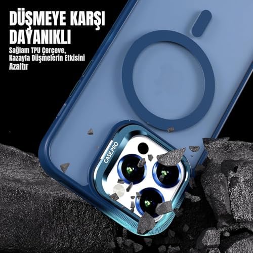 MADNOVA iPhone 13 için Kılıf Kamera Korumalı Magsafe Wireless Şarj Özellikli Lens Hediyeli Mat Şeffaf Renkli Standlı Kılıf (LACİVERT) - Görsel 2