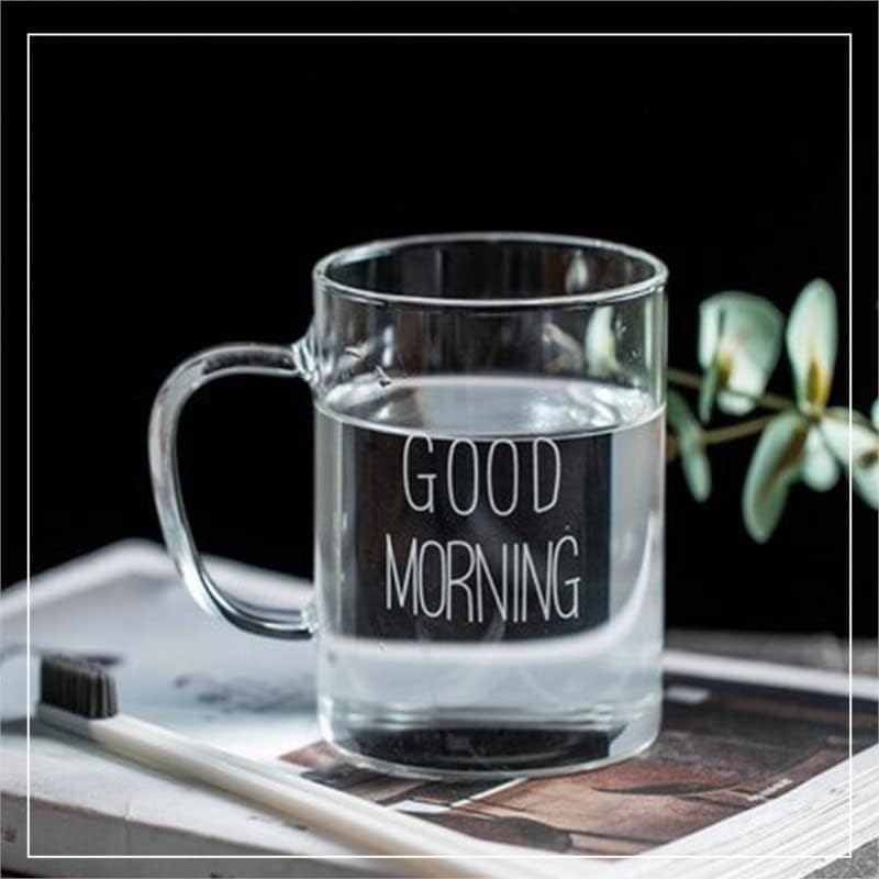 Büyük Boy Good Morning Cam Kupa Kulplu Bardak Borosilikat Isıya Dayanıklı Cam Kupa 450 ml