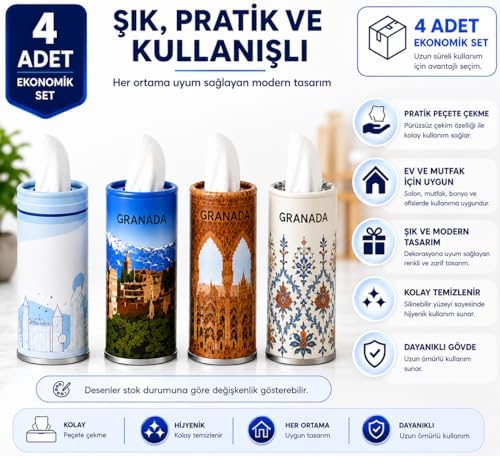 Alternative view of 4 Adet Araç Bardaklığı Uyumlu Peçetelik Araç İçi Peçete Kutusu Silindir Peçete Dispenseri Bardaklık Tipi Peçete Tutucu Oto Aksesuarı Ev Ofis Kullanımı (ASORTİ DESEN)