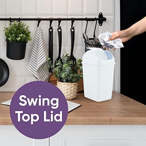 Superio Mini Plastik Çöp Kovası, Salıncak Üst Kapaklı 1,25 Galon Kompakt Küçük Çöp Kovası Taşınabilir Çöp Kovası Tezgah, Masaüstü, Makyaj Vanity, Banyo, Araba, Lavabo Altı, Yurt için, 5 Litre (Beyaz)