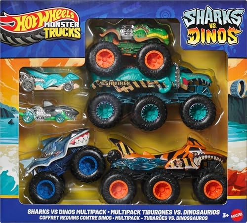 Alternative view of oyuncak arabalar ve  Trucks, Köpek Balığı ve Dinozor çoklu paketi, 2 büyük tır, 1:64 ölçekli 2  Trucks ve 1:64 ölçekli 2  araç, JGD68