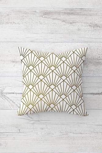 Alternative view of Gold Geometrik Çizgili Kombin Gizli Fermuarlı Kırlent Kılıfı Koltuk Yastık Kılıfı Takım(4adet), Gold-Siyah-Beyaz 45 x 45
