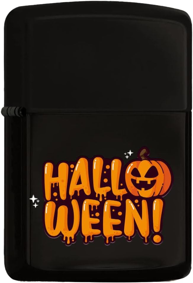 Halloween Tasarımlı Renkli Baskılı Siyah Benzinli Metal Çakmak