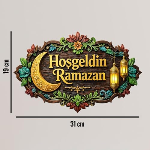 31-19 cm Hoş geldin Ramazan Dekorlu Ahşap Kapı Süsü, Ramazan Süsleri, Ramazan Tavan Süsü 2026 - Görsel 2