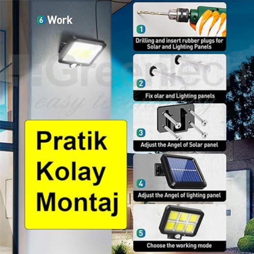 Güneş Enerjili 120 Cob Led Aydınlatma/GT-SL09 - Görsel 3