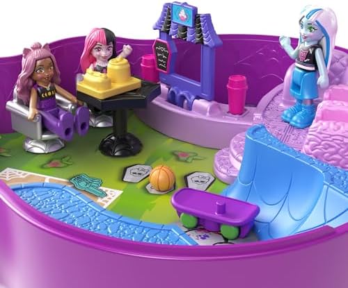 High Temalı Kompakt Oyun Seti 3 mikro bebek ve 10 aksesuar bulunan, açıldığında liseye dönüşen Polly Pocket High Kompakt Oyun Seti HVV58 - Görsel 2