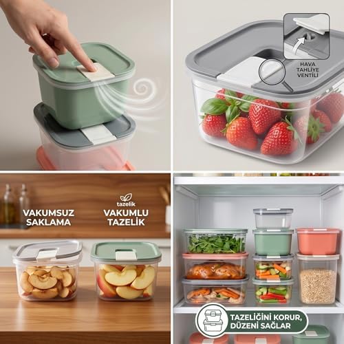 Vakumlu Saklama Kabı, Hava Tahliye Ventilli, Koku Transferini Önler, Hızlı Marine, Dondurucu Uyumlu, Şeffaf (Gri, 700 ML) - Görsel 3