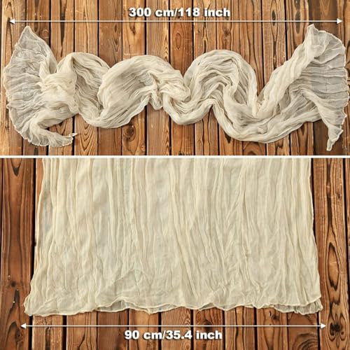 Xspring Masa Örtüleri, 90x300cm%100 Doğal Pamuk Boho Rustik Düğün Peynir Bezi, Tül Masa Runner Dekorasyonu, Gelin Çocuk Partisi, Doğum Günü Yemekleri ve Ev Dekorasyonu İçin (Beyaz)