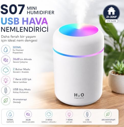 Alternative view of Neo Şarjlı Hava Nemlendirici 300ML RGB Işıklı Type-C Buhar Makinesi Sessiz Ortam Nemlendirici Aroma Difüzörü 1 Adet Filtre Hediye