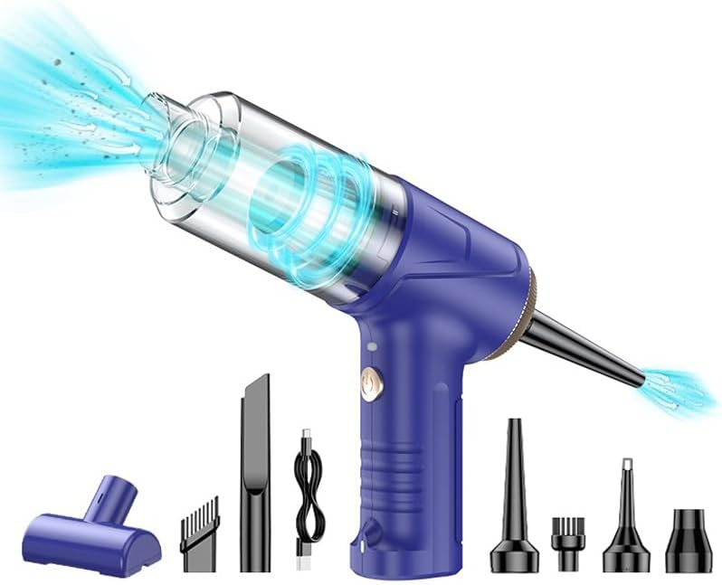 Araba Süpürgesi Dahili Işıklı Taşınabilir Kablosuz, Şarj Edilebilir Süpürge, 18000 PA Yüksek Güçlü Fırçasız Motor, 4000mAh, Ev, Ofis, Bilgisayar için Çoklu Başlıklı LT-145 Lacivert