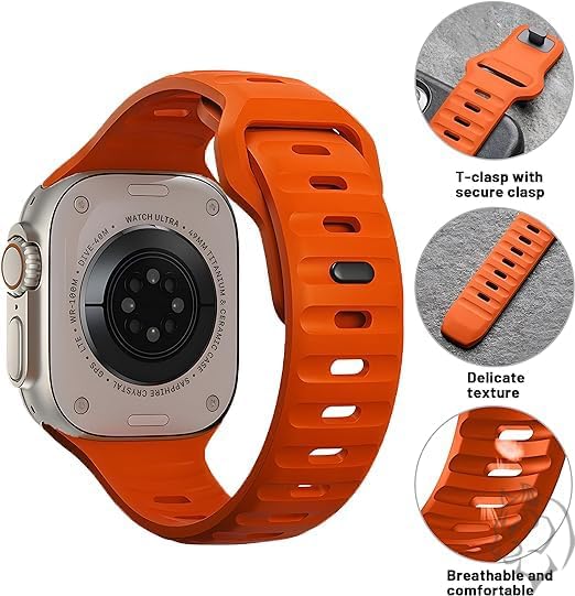 Alternative view of Apple Watch  Yumuşak Silikon Su Geçirmez Watch Band, Apple Watch Ultra Kordonları ile uyumlu 49/45/44/42 mm, iWatch Serisi 8 7 6 5 4 3 2 1 SE Ultra için Erkek Kadın Spor Kordonu