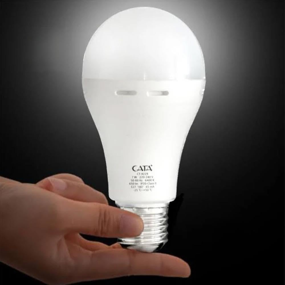 Şarjlı LED Ampul 9W (830 Lümen) 6400K Beyaz Işık, Elektrik Kesintisinde Otomatik Yanan E27 Duylu Şarj Edilebilir Acil Durum Işıldak Ampulü Cata CT-4229