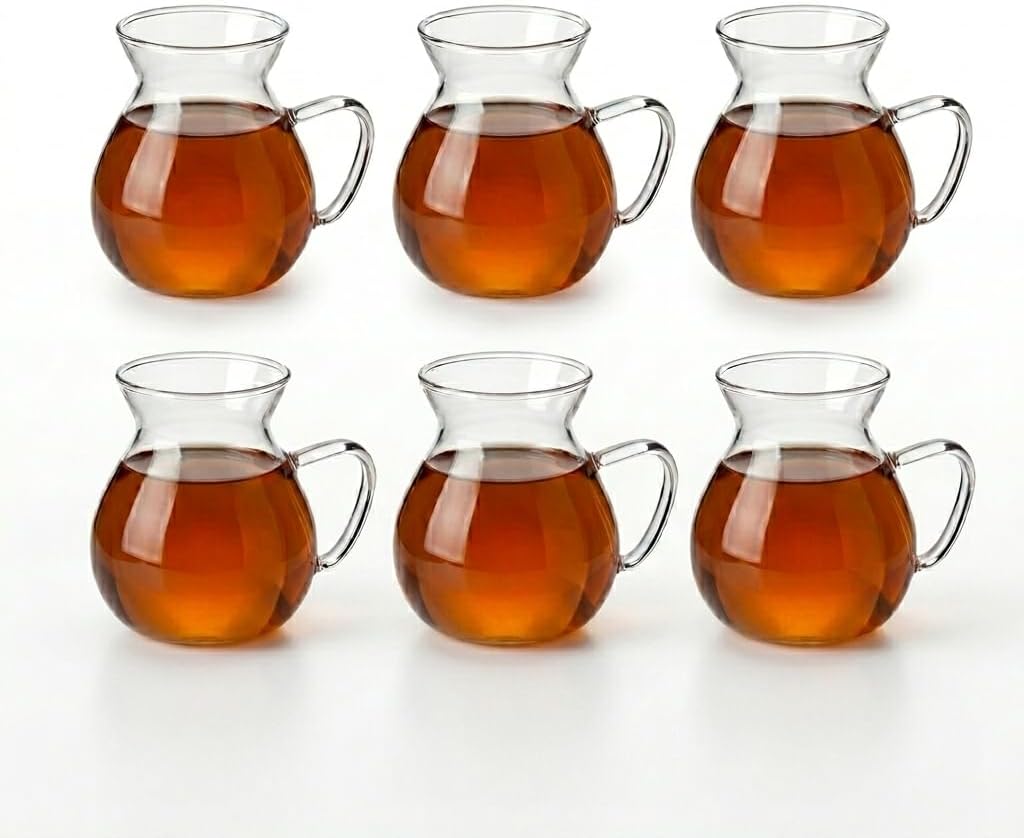 6'lı Kulplu Cam Çay Bardağı Seti - Şeffaf ve Modern Tasarımlı Isıya Dayanıklı Çay Takımı 180ML