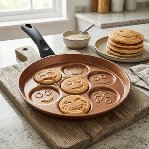 Alternative view of Redio Emoji Pankek ve Yumurta Tavası - 7 Bölmeli Gülen Yüz Tasarımlı, Yanmaz Yapışmaz Krep Tavası (28 cm) (BRONZ)