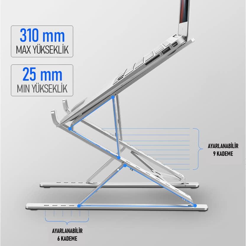 SooPii DM09 12.6''-15.6''-17.3'' Çift Katlı 15 Seviyeli Katlanabilir Taşınabilir Alüminyum Dizüstü Laptop Notebook Standı - Görsel 3