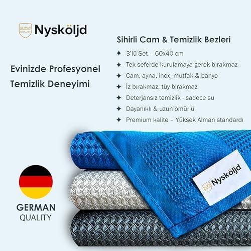 Solingen Plus Mikrofiber Bez Cam Bezi Mikrofiber Temizlik bezleri Sihirli Mikrofiber Temizlik Bezi Ev Mutfak Araba Motosiklet Pencereler 40x60 cm 3 Adet
